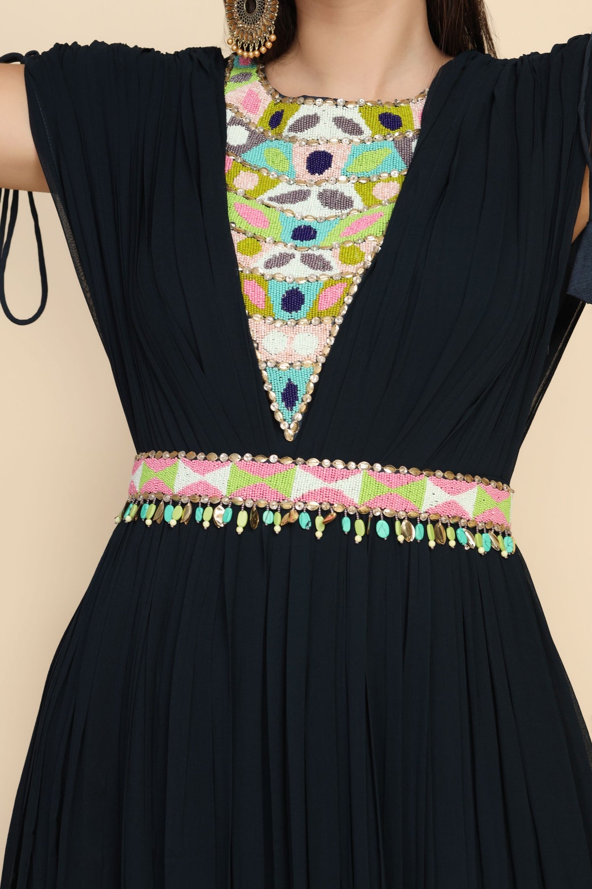classic black color dress with curtain sleeves