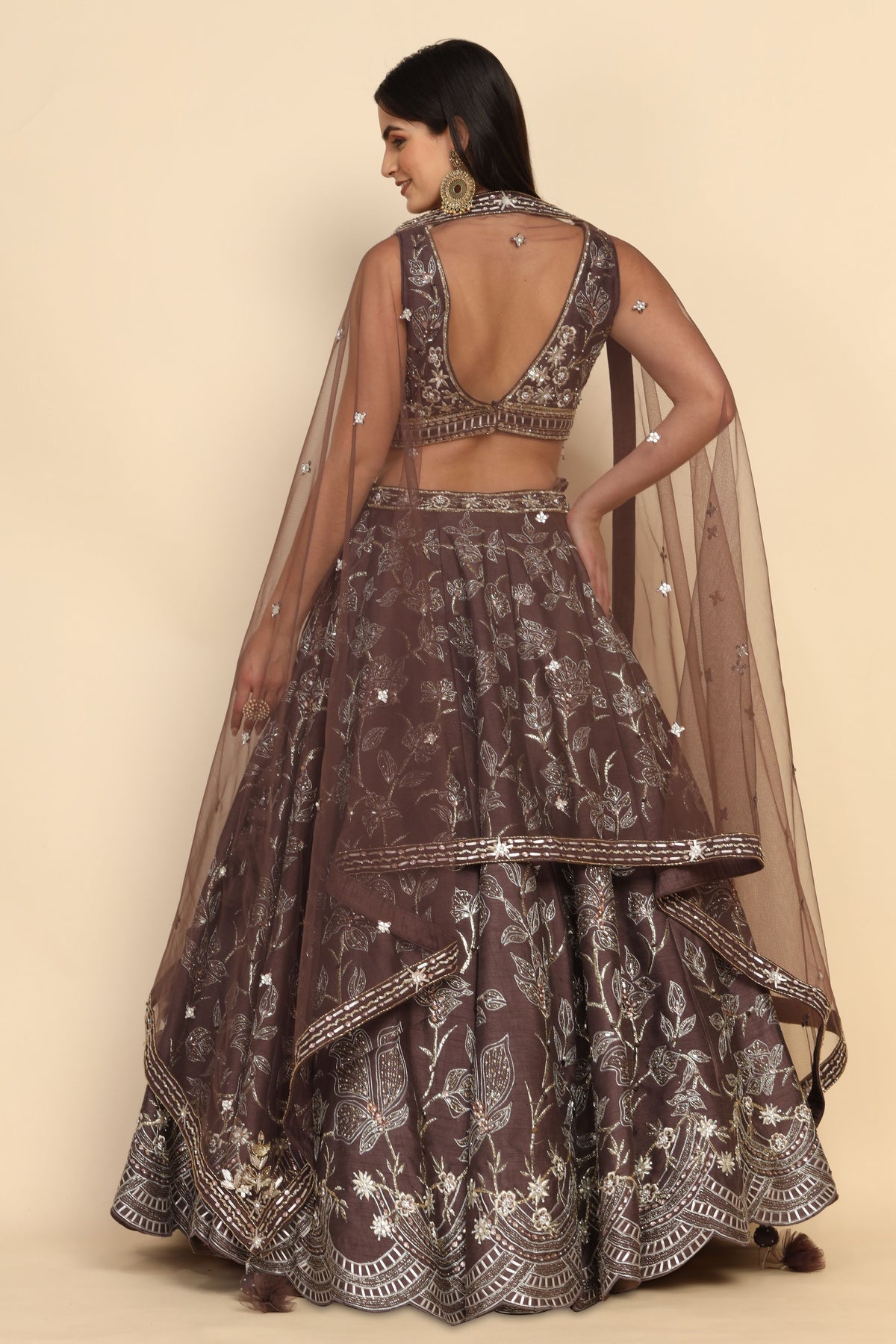 adorable mauve color floral motif embroidered lehenga