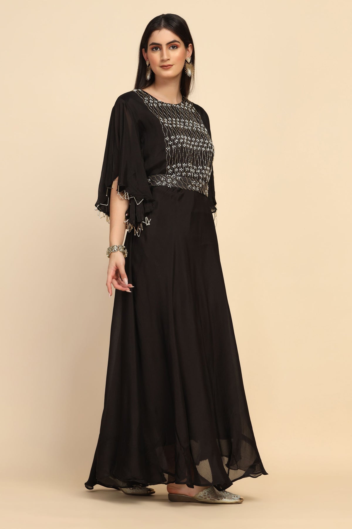 Gorgeous black color floral motif embroidered dress