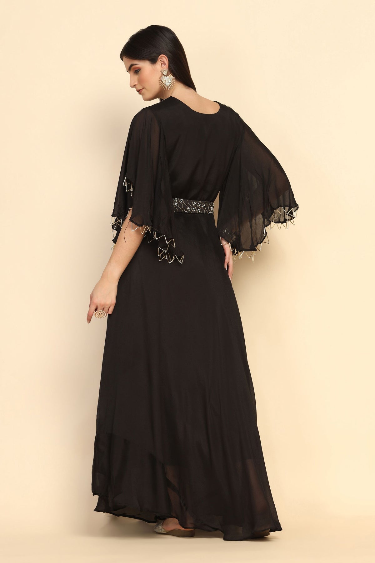 Gorgeous black color floral motif embroidered dress