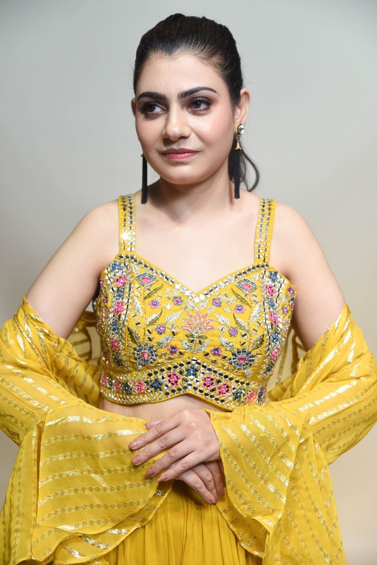 classic yellow color floral motif sharara set