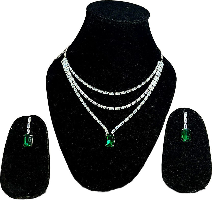 Brass, Alloy Silver Green, Silver Jewel Set