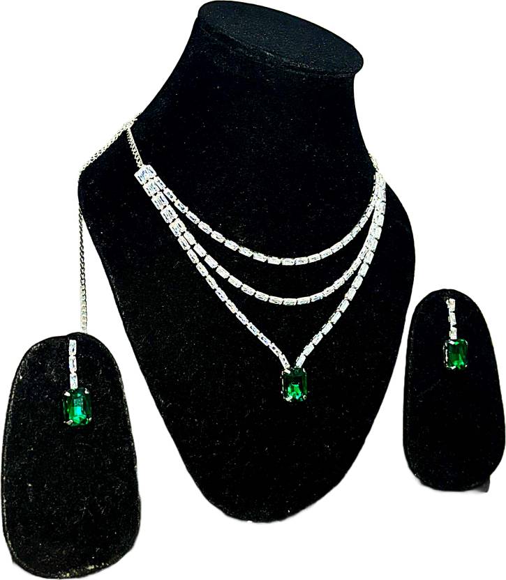 Brass, Alloy Silver Green, Silver Jewel Set