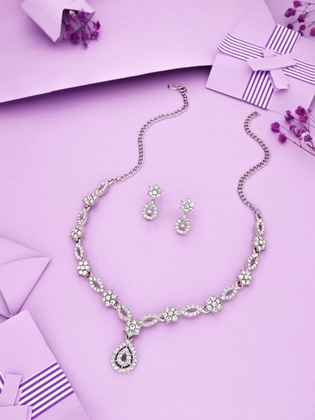 Brass Gold-plated Silver, White Jewel Set