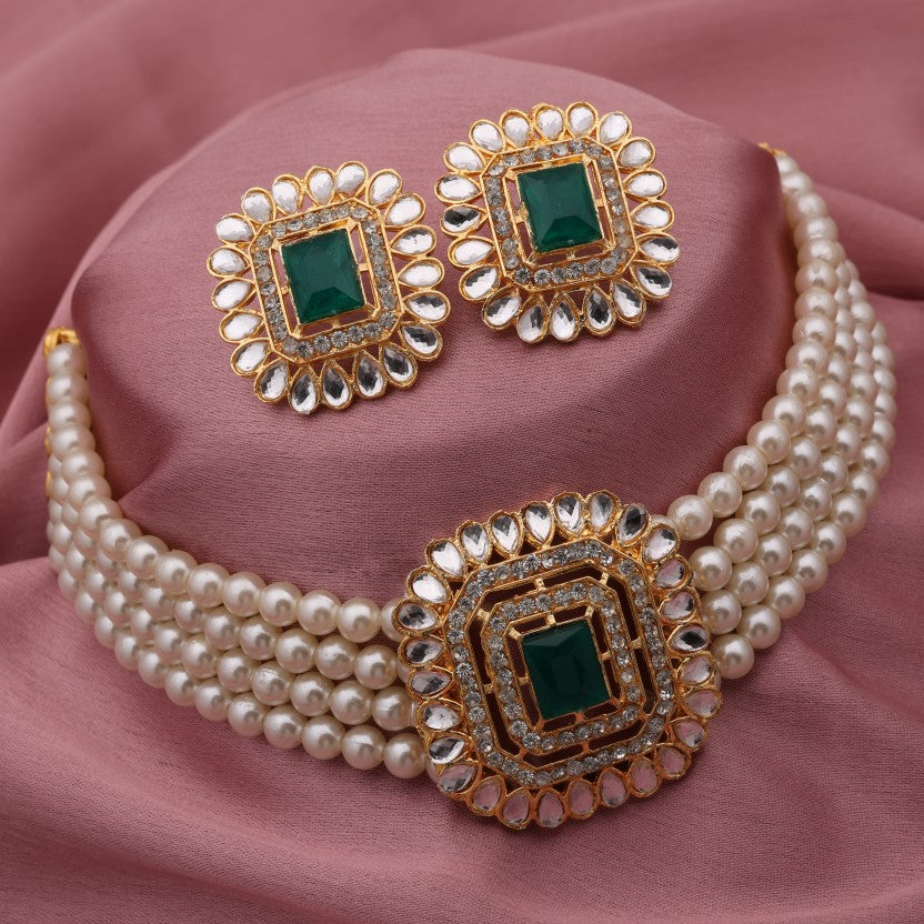 Brass Gold-plated White Jewel Set