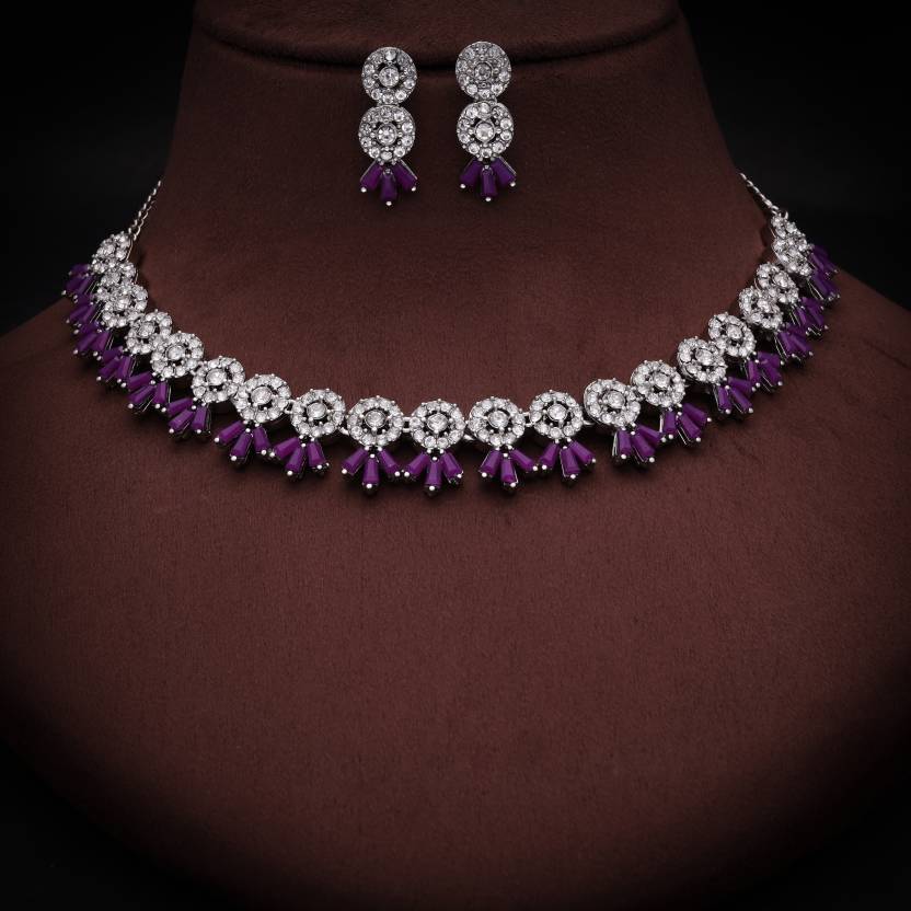 Brass Gold-plated Silver, White, Purple Jewel Set