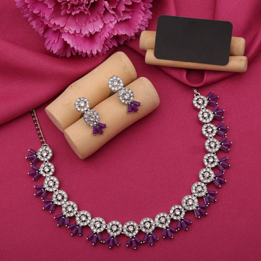 Brass Gold-plated Silver, White, Purple Jewel Set