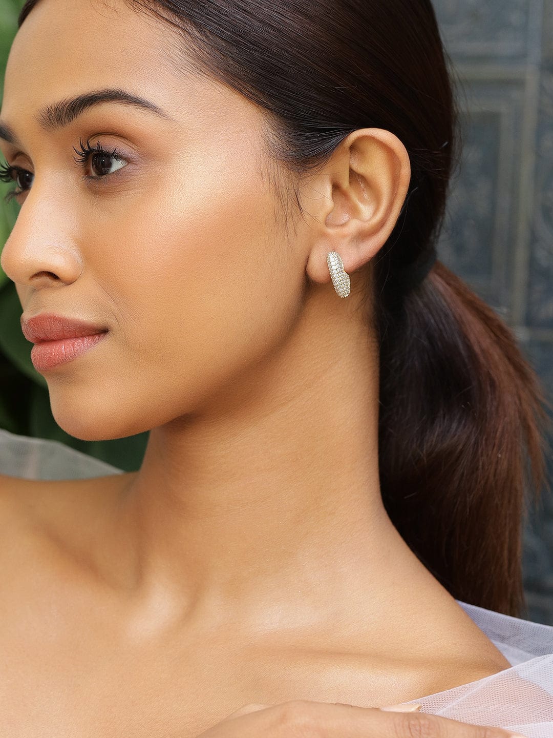 18K Gold-Plated Cubic Zirconia Studded Heart Shape Hoop Earrings