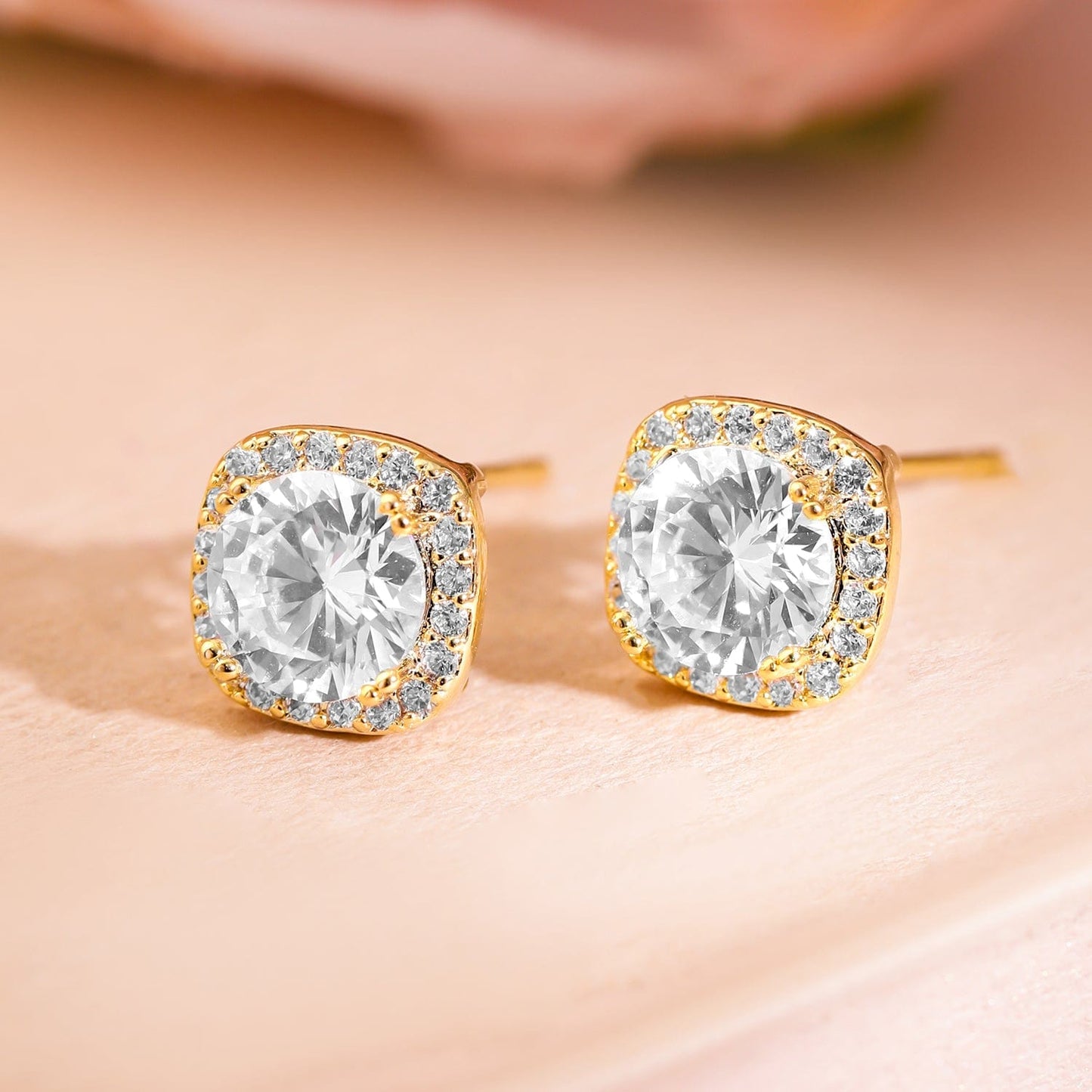 18K Gold-Plated Cubic Zirconia Studded Round Stud Earrings