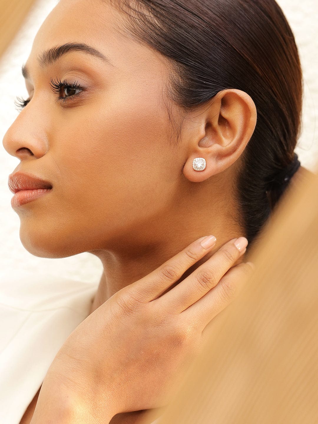 18K Gold-Plated Cubic Zirconia Studded Round Stud Earrings
