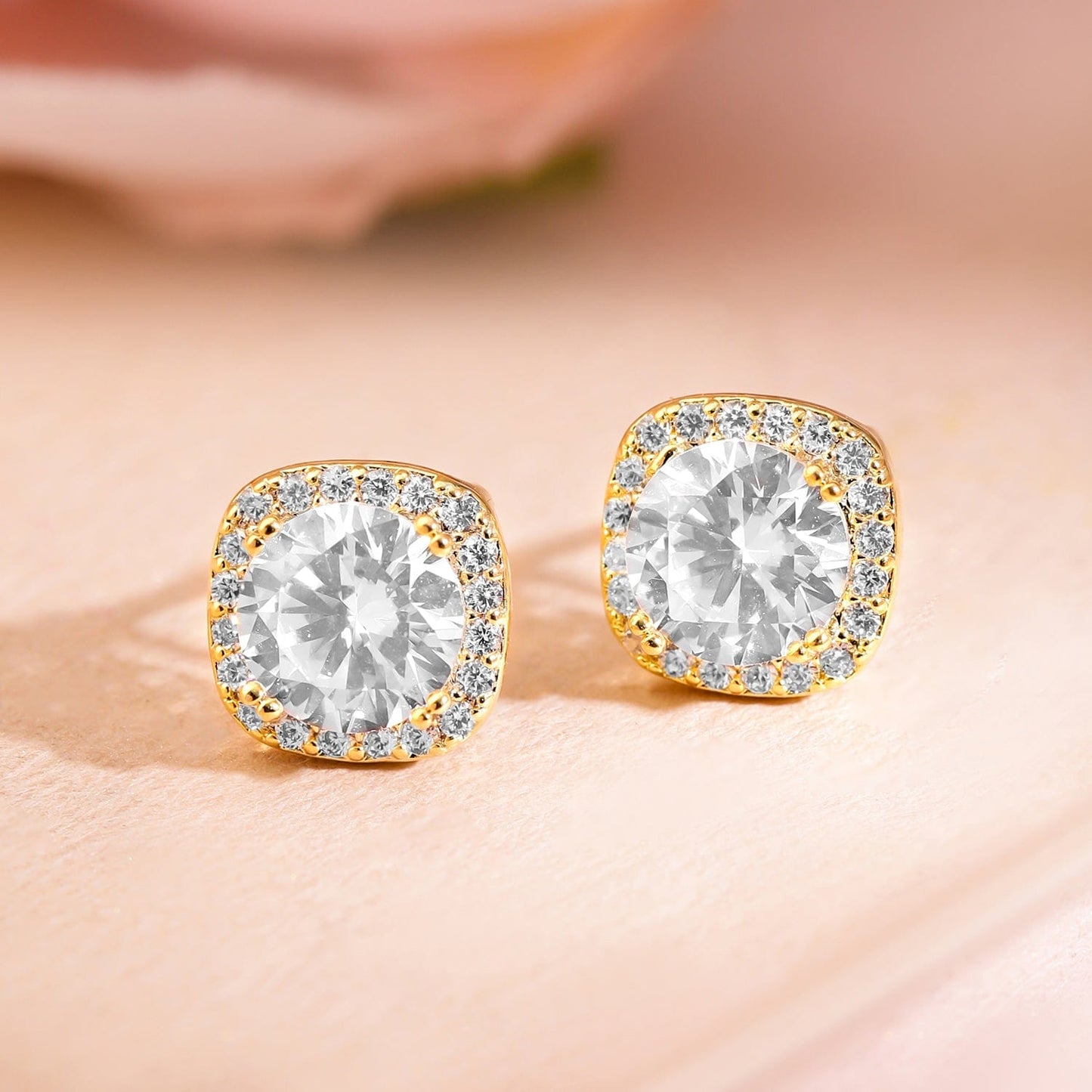 18K Gold-Plated Cubic Zirconia Studded Round Stud Earrings