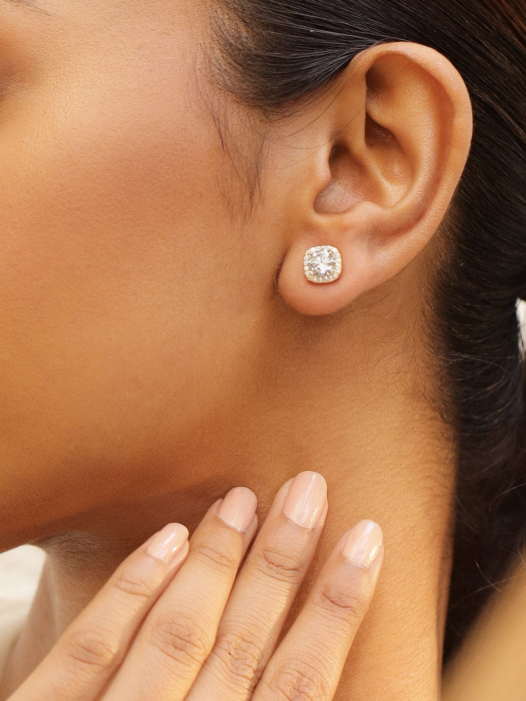 18K Gold-Plated Cubic Zirconia Studded Round Stud Earrings