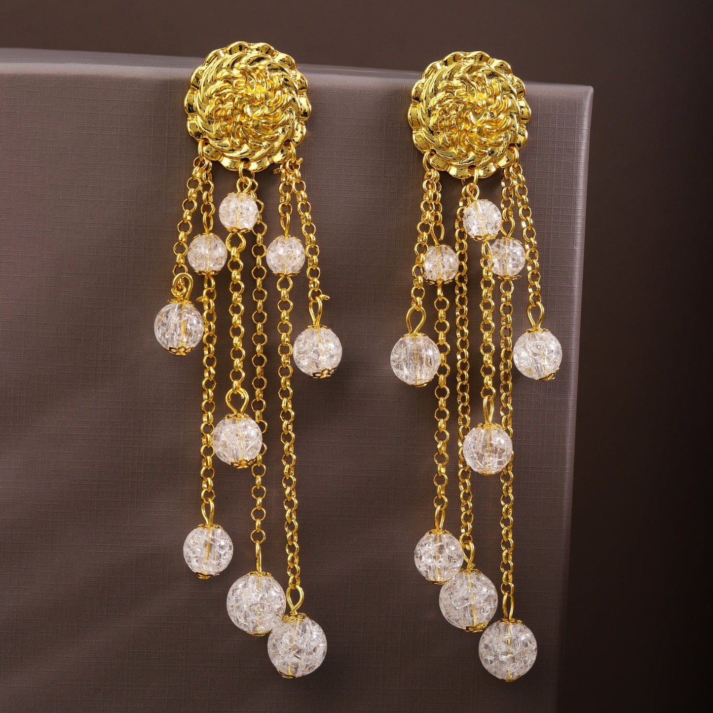 18K Gold-Plated Pearl Bead & Chain Layered Long & Bold Statement Earrings