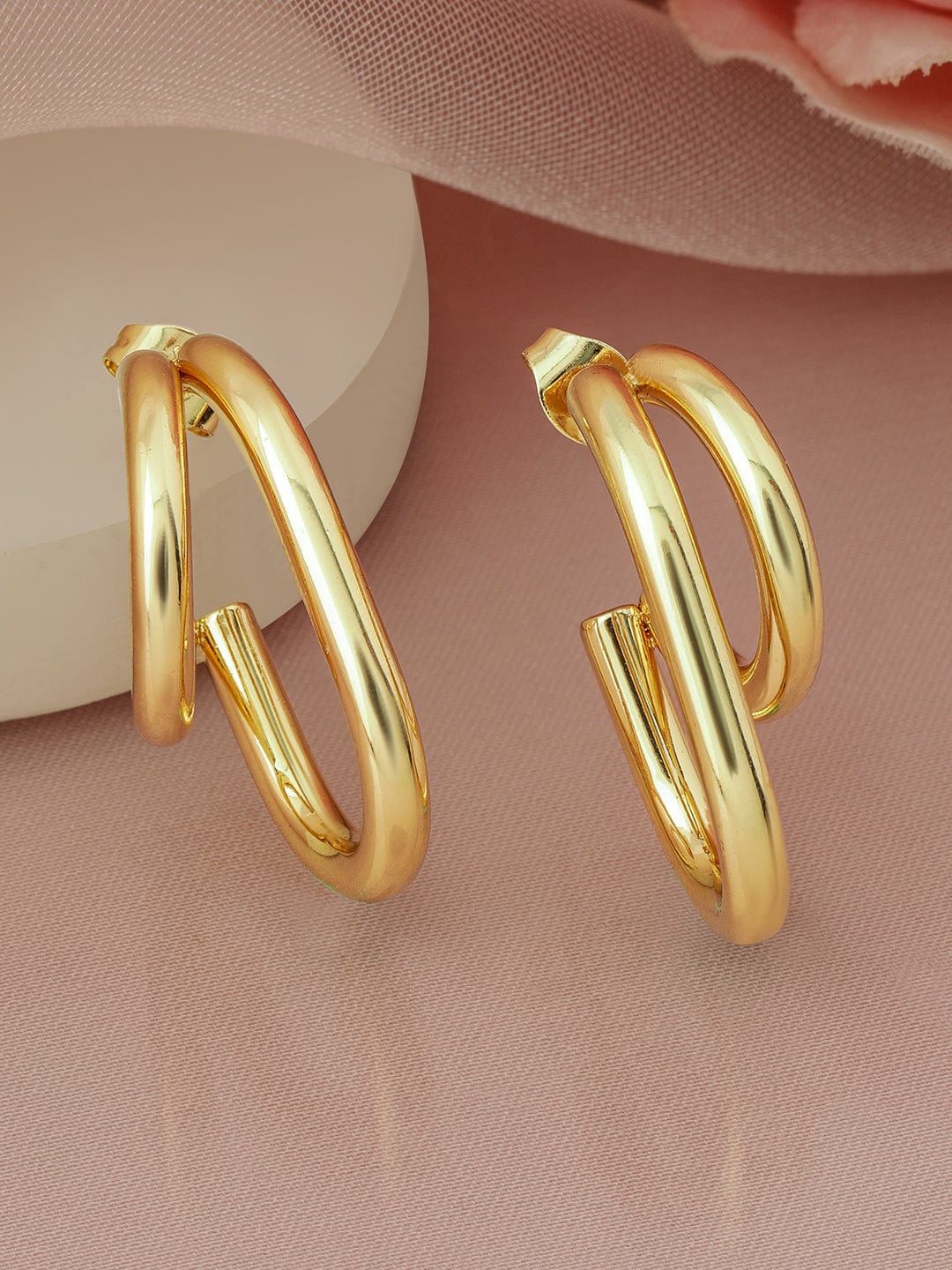 18K Gold Plated Stainless Steel Tarnish-Free Waterproof Double Hoop Earrings