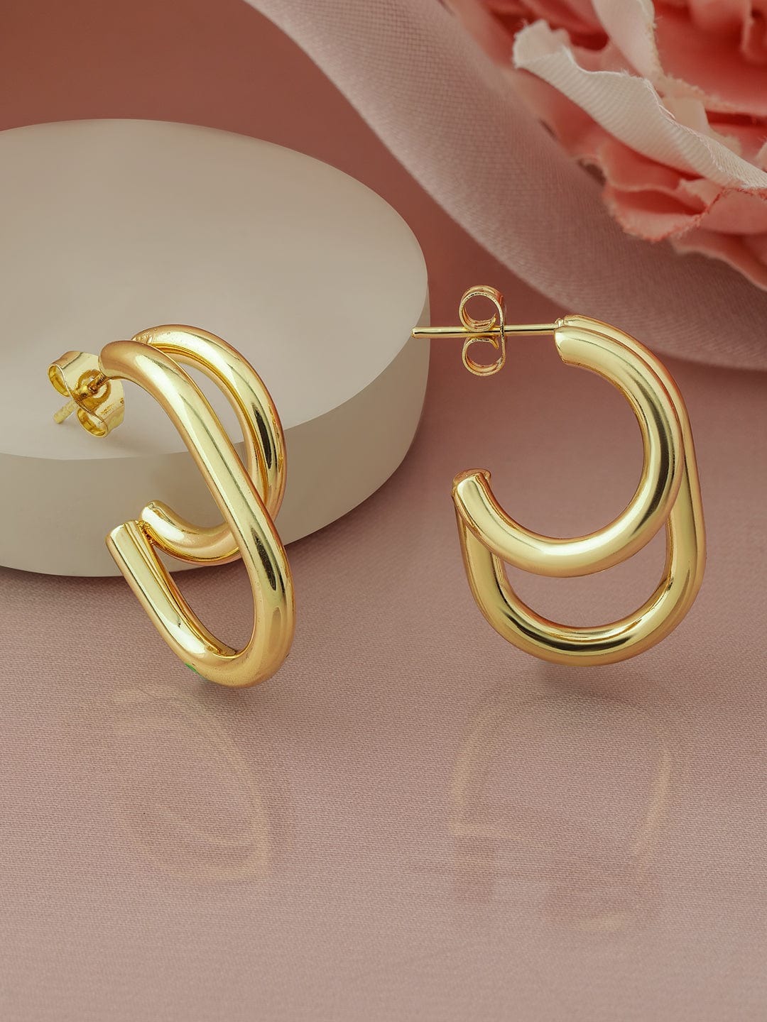 18K Gold Plated Stainless Steel Tarnish-Free Waterproof Double Hoop Earrings