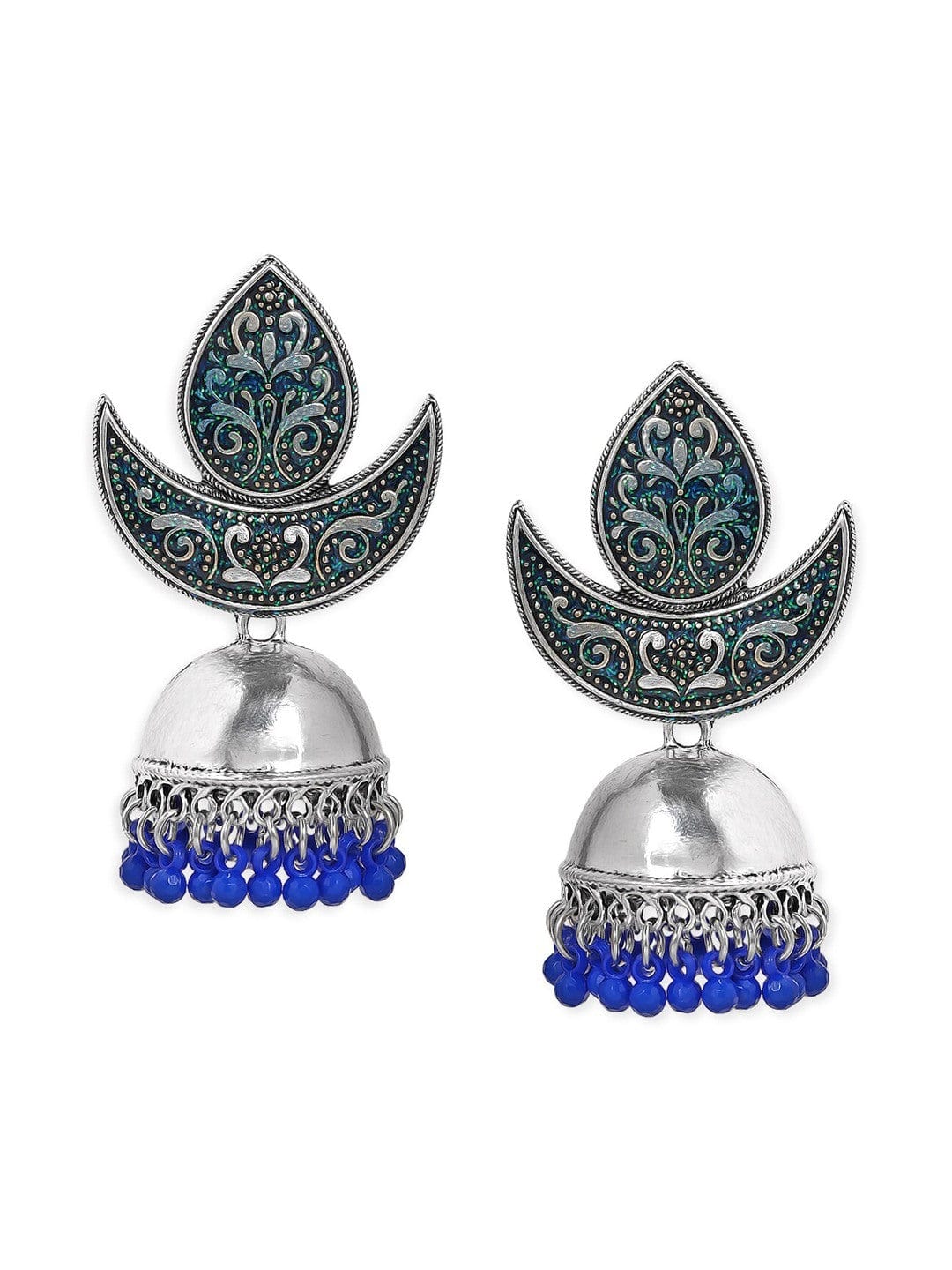 Silver-Toned Classic Oxidised Jhumkas Earrings