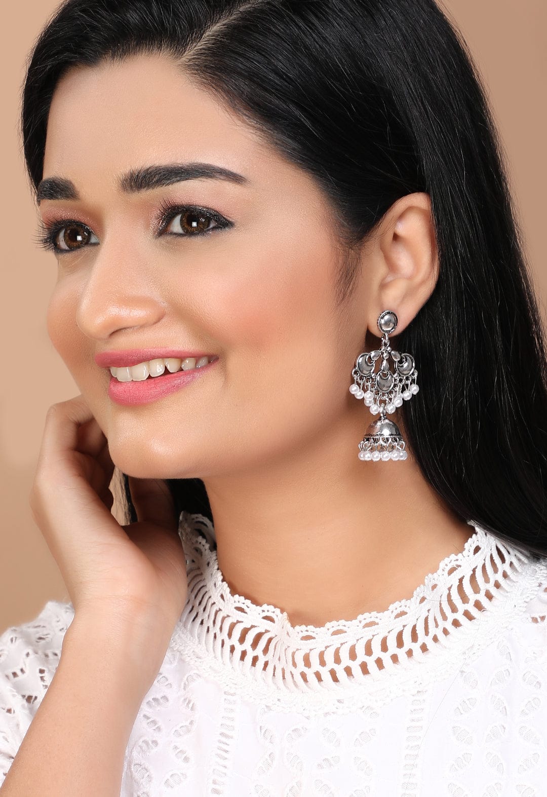 Silver-Toned Dome Shaped Jhumkas Earrings