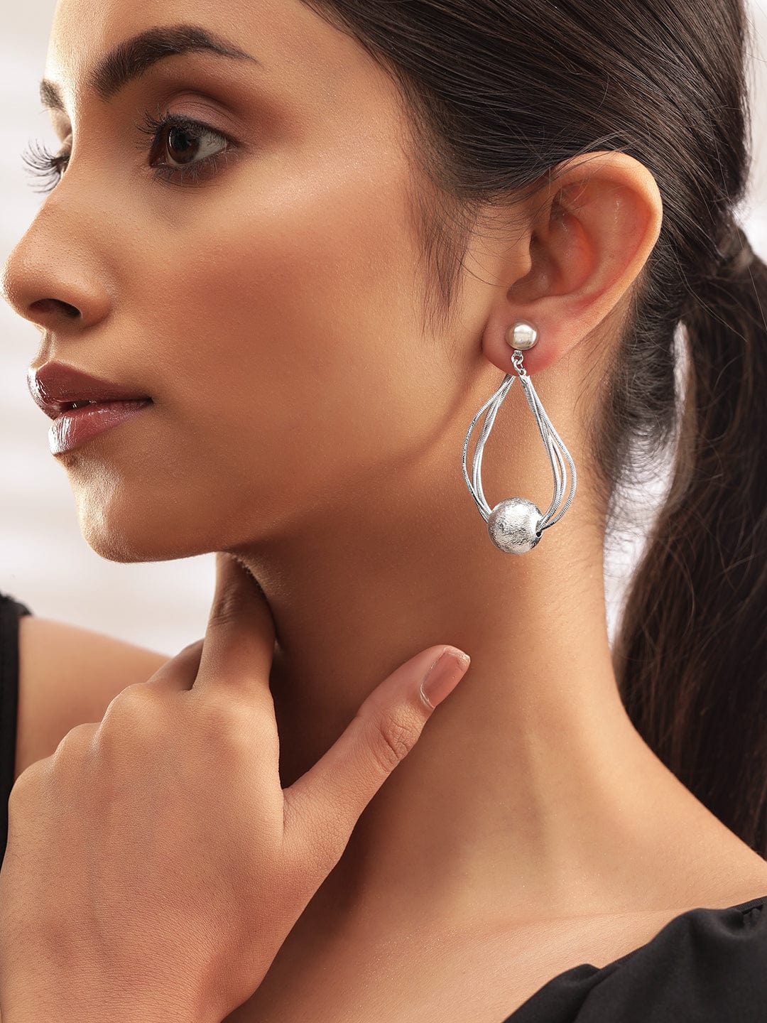 Silver-Plated Textured Ball and Multi-Strand Dangle Earrings for a Statement Look