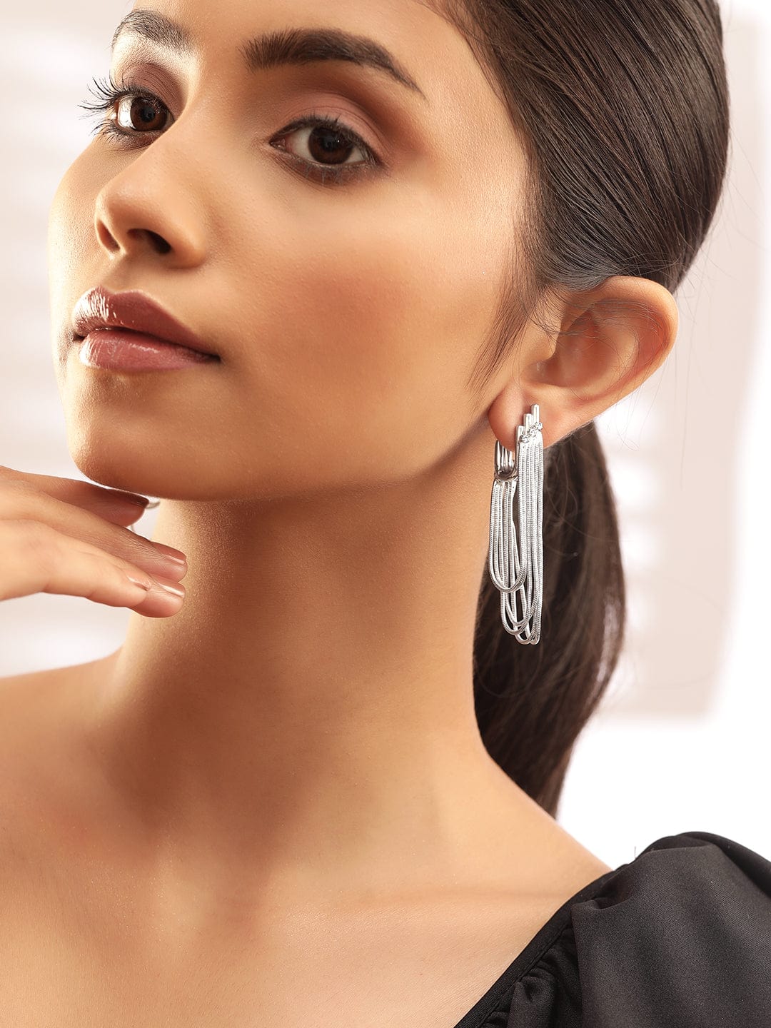 Silver-Plated Multi-Layer Snake Chain Drop Earrings in Sleek & Modern Design