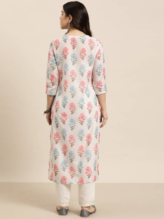 Women Chikan Embroidery Viscose Rayon Straight Kurta