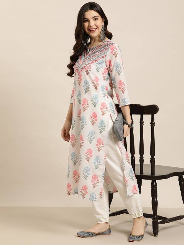 Women Chikan Embroidery Viscose Rayon Straight Kurta