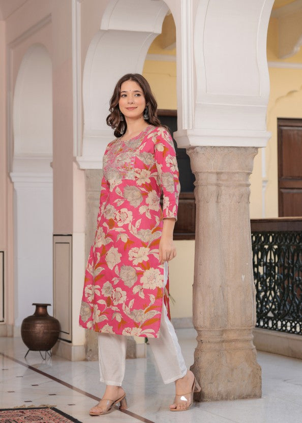 Women Printed Viscose Rayon Straight Kurta