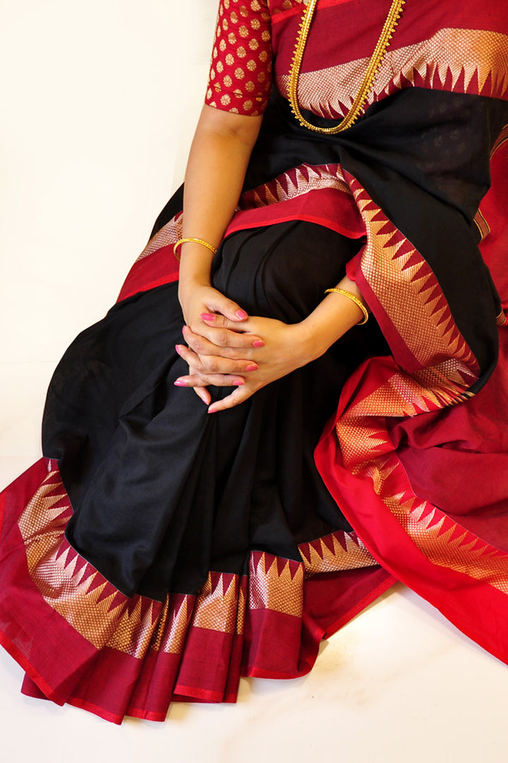 Woven Cotton Saree Black Pepper & Red Chilly (SAREE)