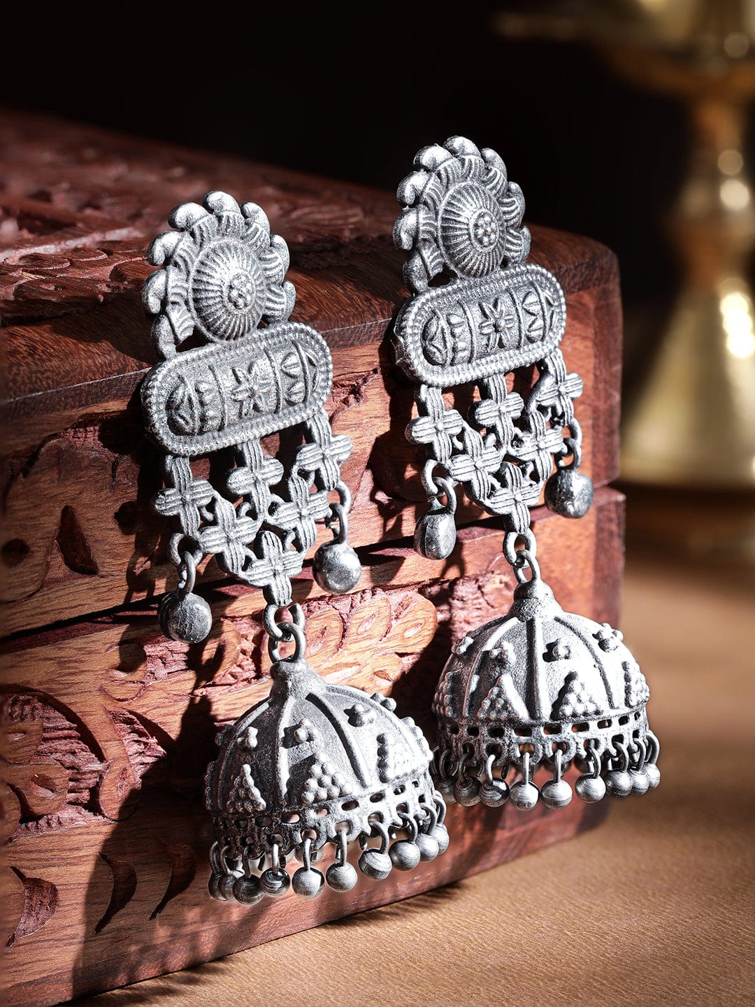 Whimsical Blooms Oxidized Silver Plated Floral Earrings