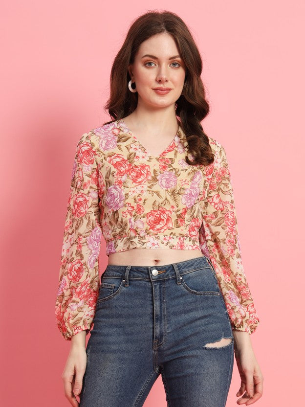 Casual Flared Sleeves Self Design Women Multicolor Top