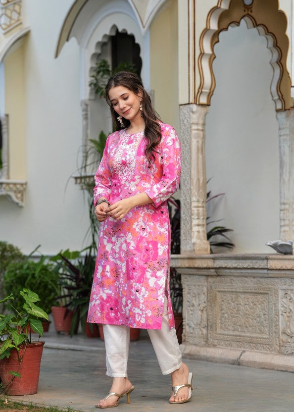 Women Floral Print Pure Cotton Straight Kurta
