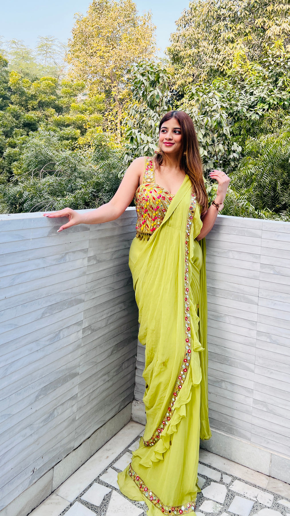 Neon Green Frill Saree