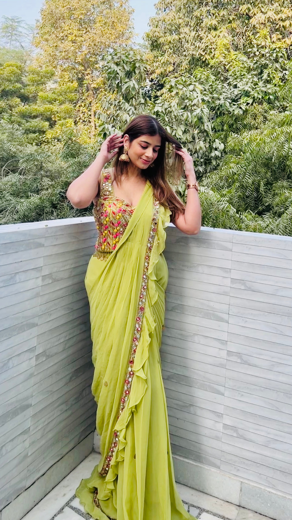 Neon Green Frill Saree
