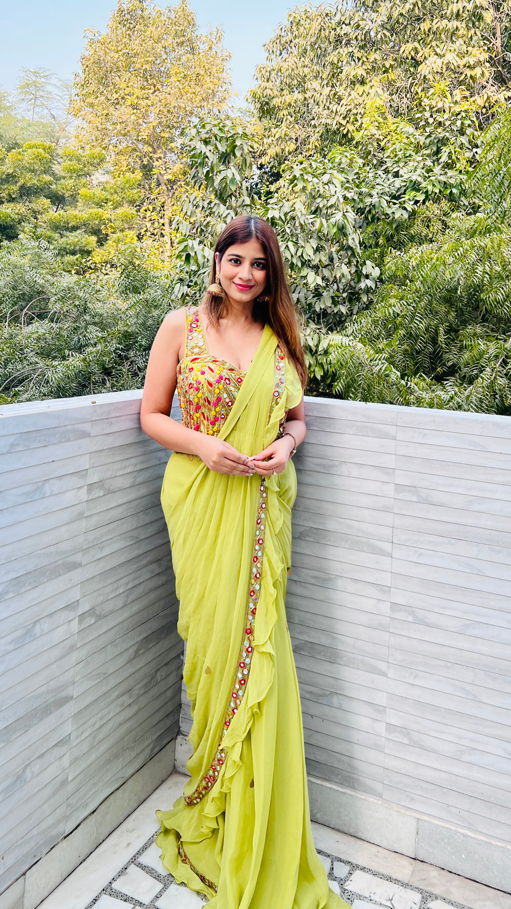 Neon Green Frill Saree