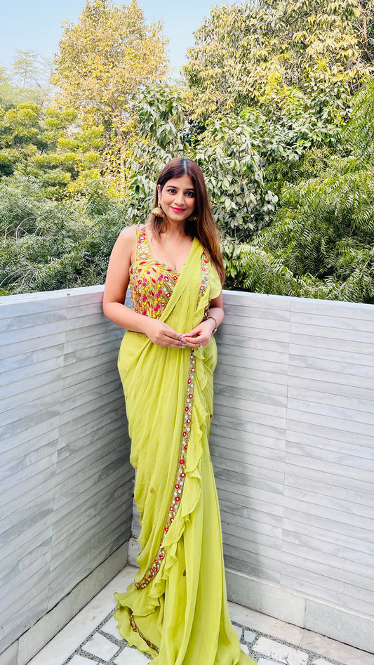 Neon Green Frill Saree