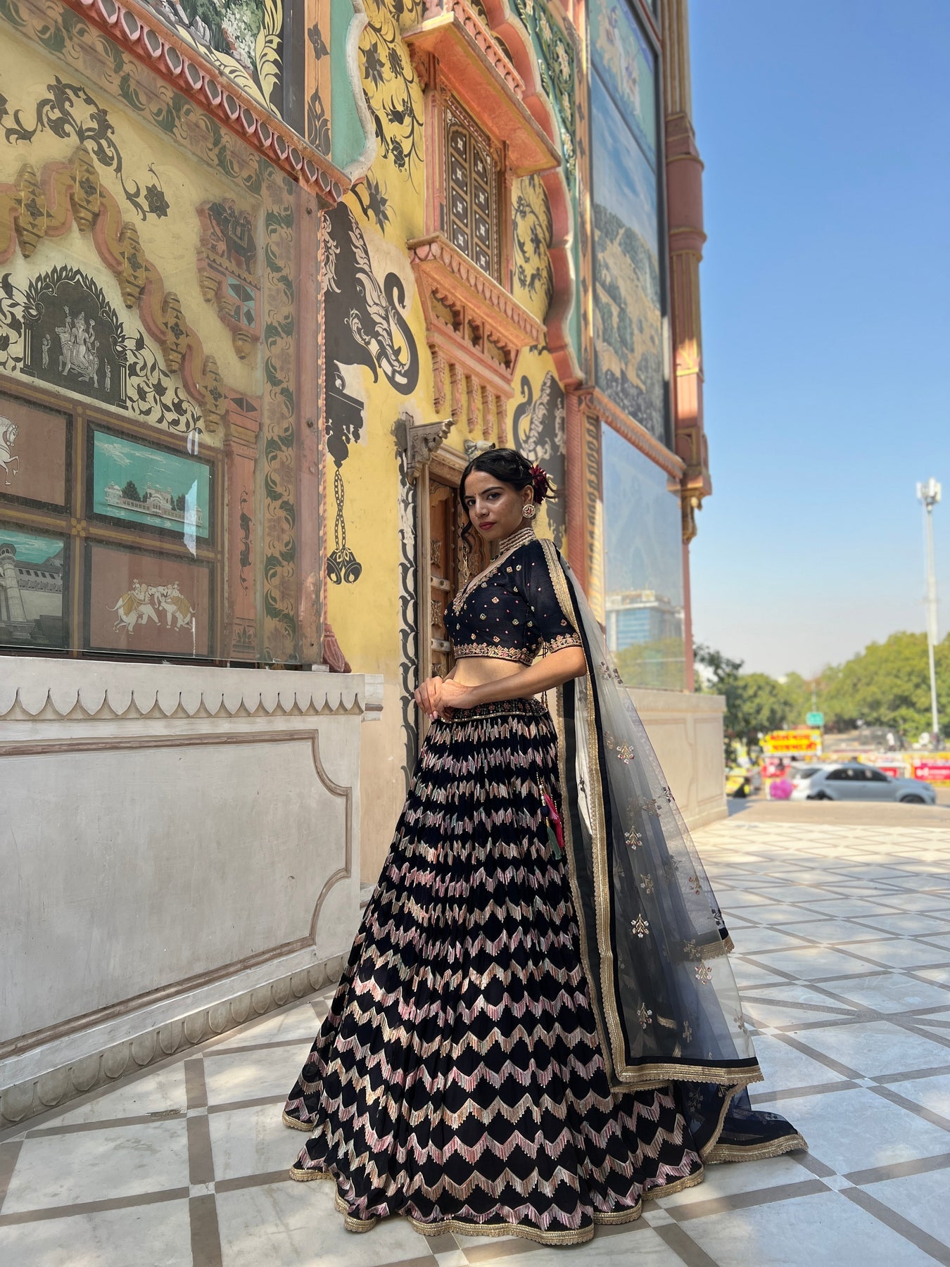 Adorable Blue Color floral Motif Embroidered Lehenga