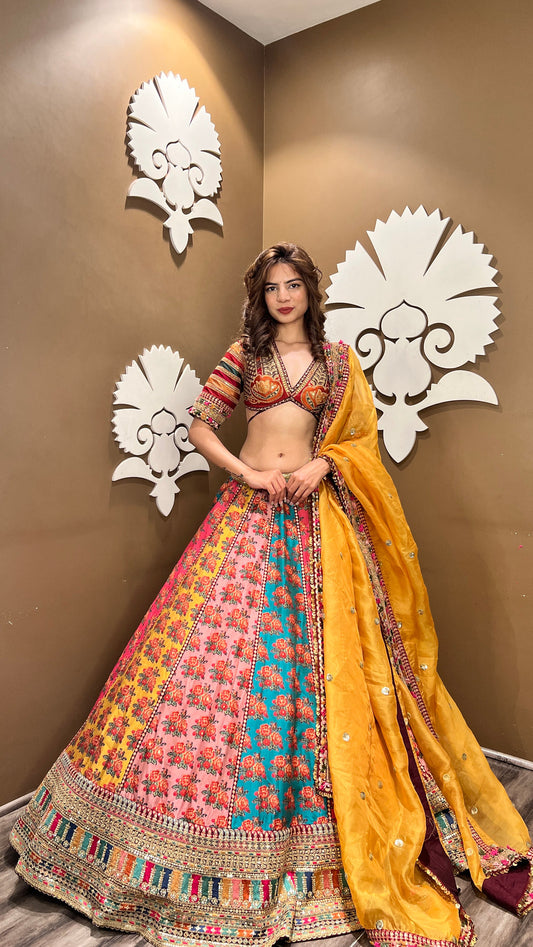 Beautiful Multi Color Floral Motif Lehenga Set