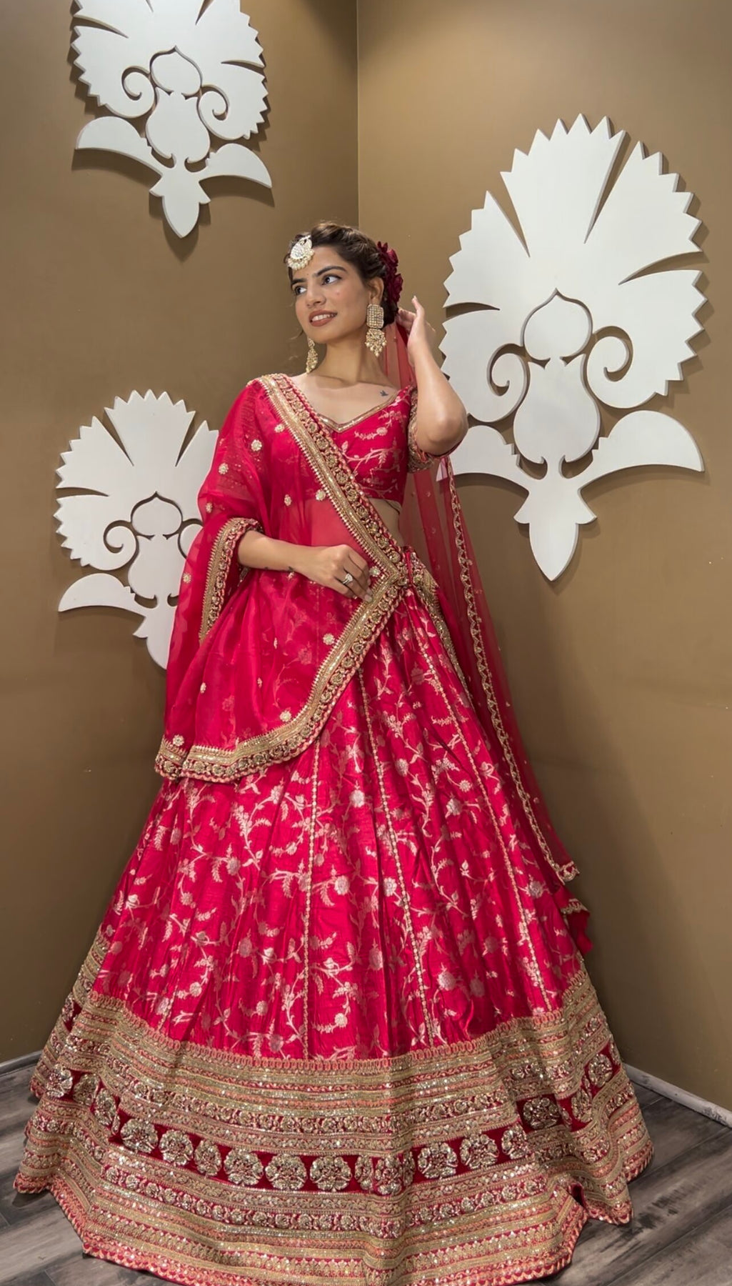 Beautiful Dark Pink Color Floral Motif Lehenga