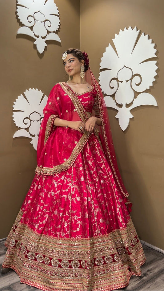 Beautiful Dark Pink Color Floral Motif Lehenga