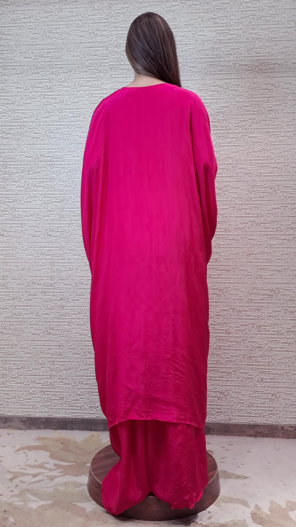Glamourous Pink Kaftan Dress With Multi Color Resham Embroidery