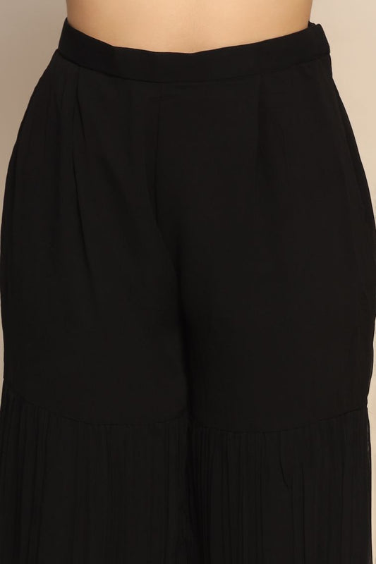 Elegant Black and Red Georgette Suit - Dabka, Jarkan, Mirror Work