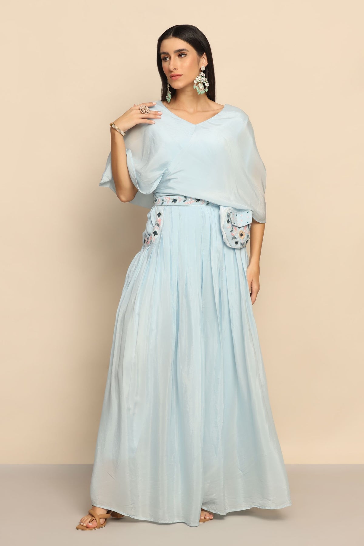 Enchanting Light Blue Dress with Poth and Sequin