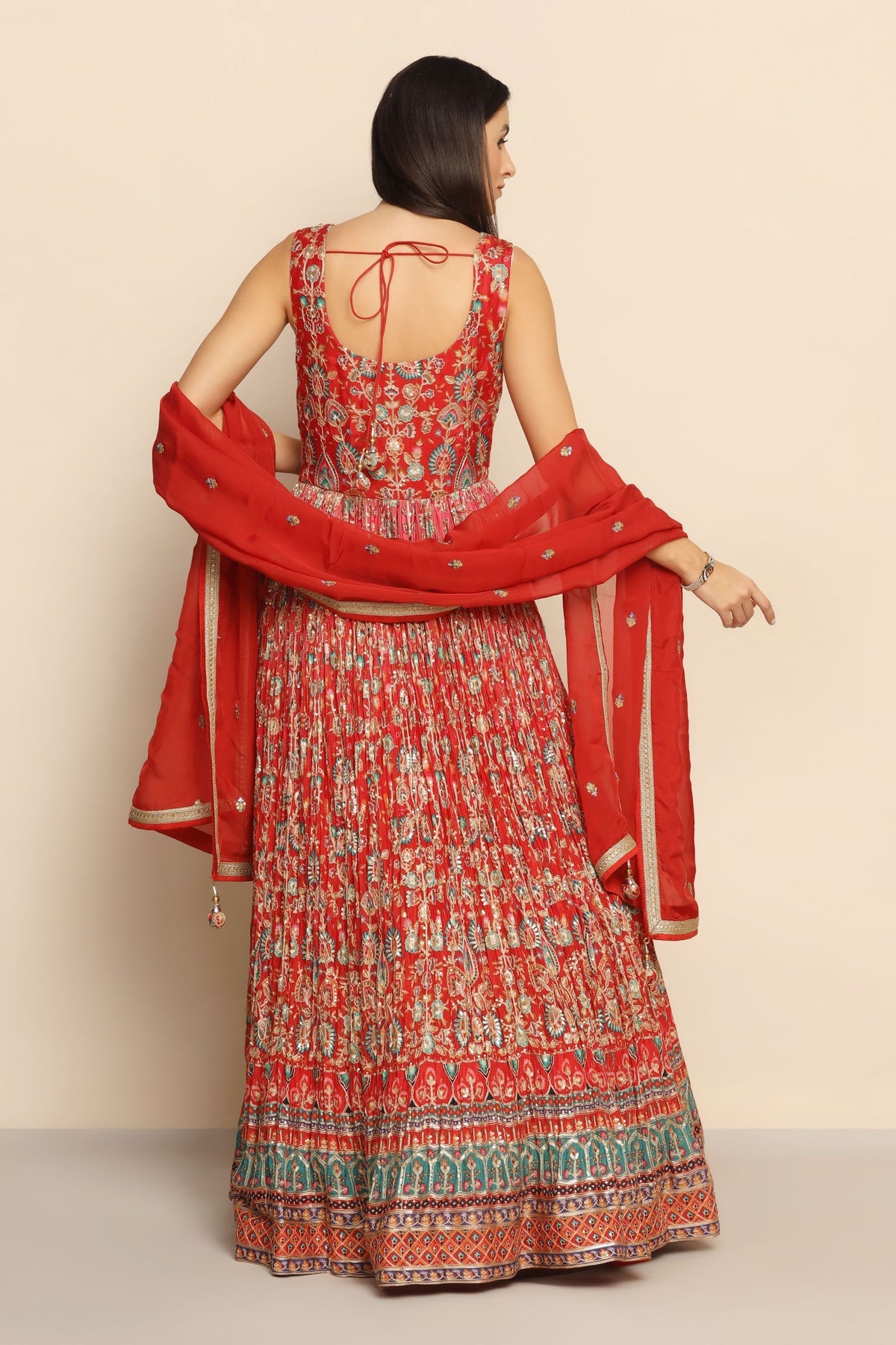 Captivating Red Dress with Sequins and Zari - Sparkle with Elegance