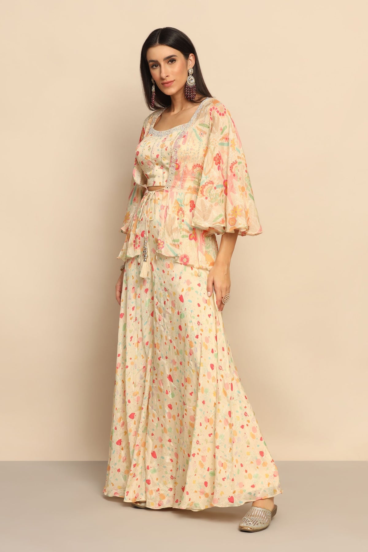 Enchanting Cream Dress with Sequins and Beads - Radiate Glamour