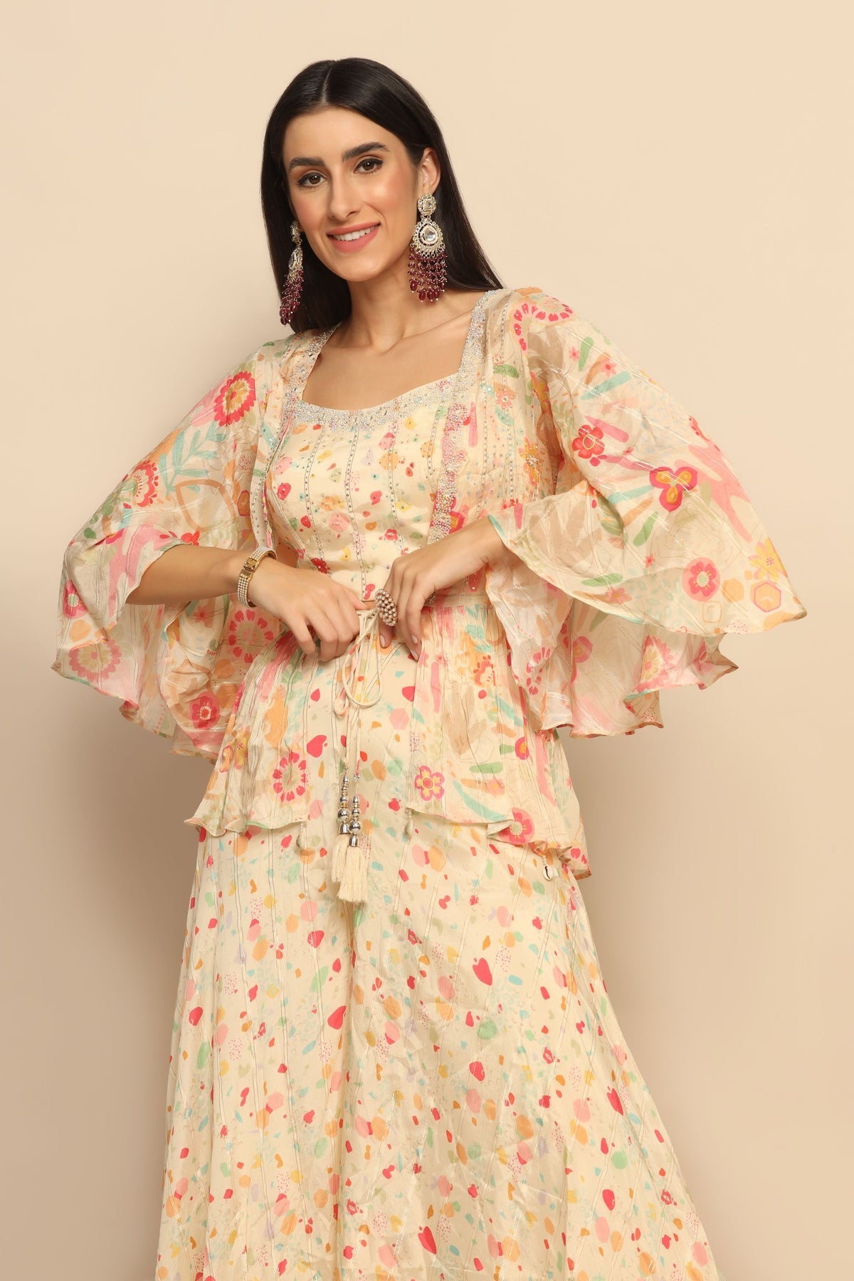 Enchanting Cream Dress with Sequins and Beads - Radiate Glamour