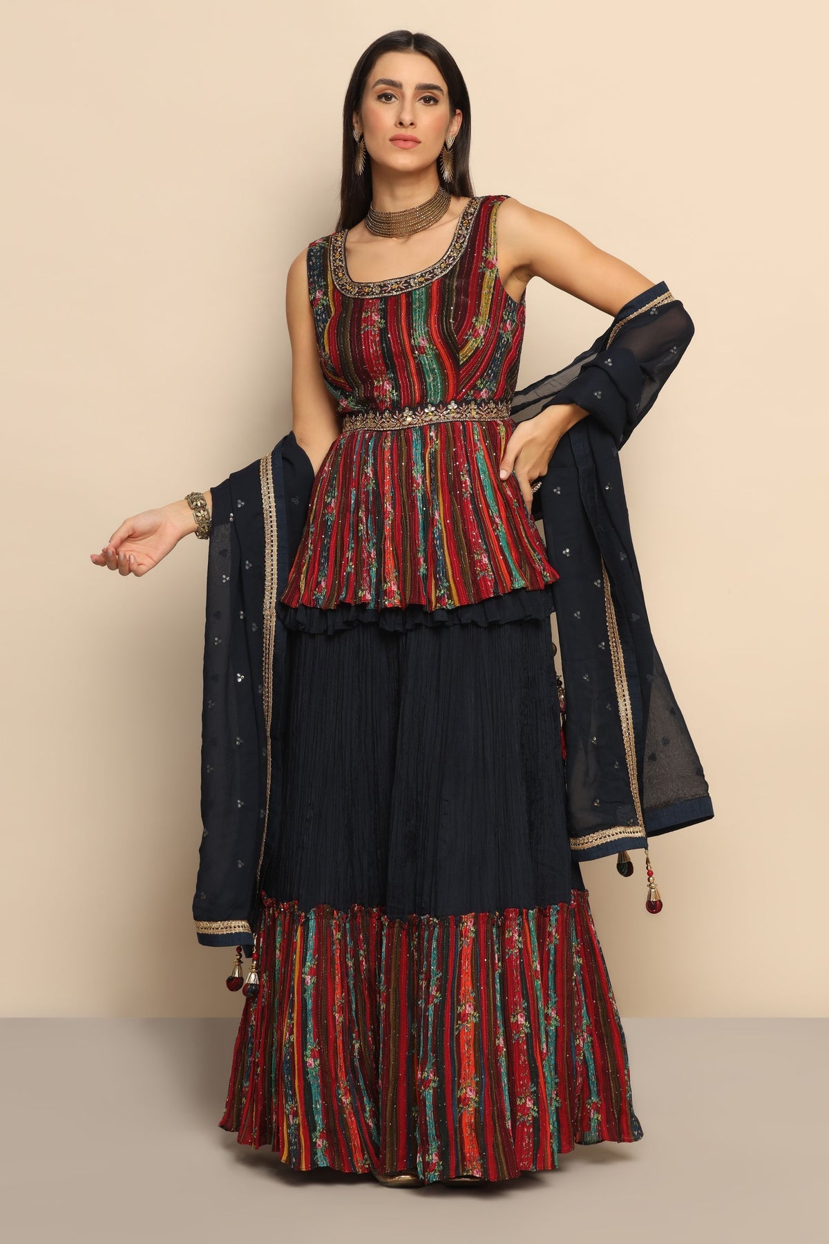 Regal Opulence: Multi-Kundan, Zari Work, and Sequins Dress