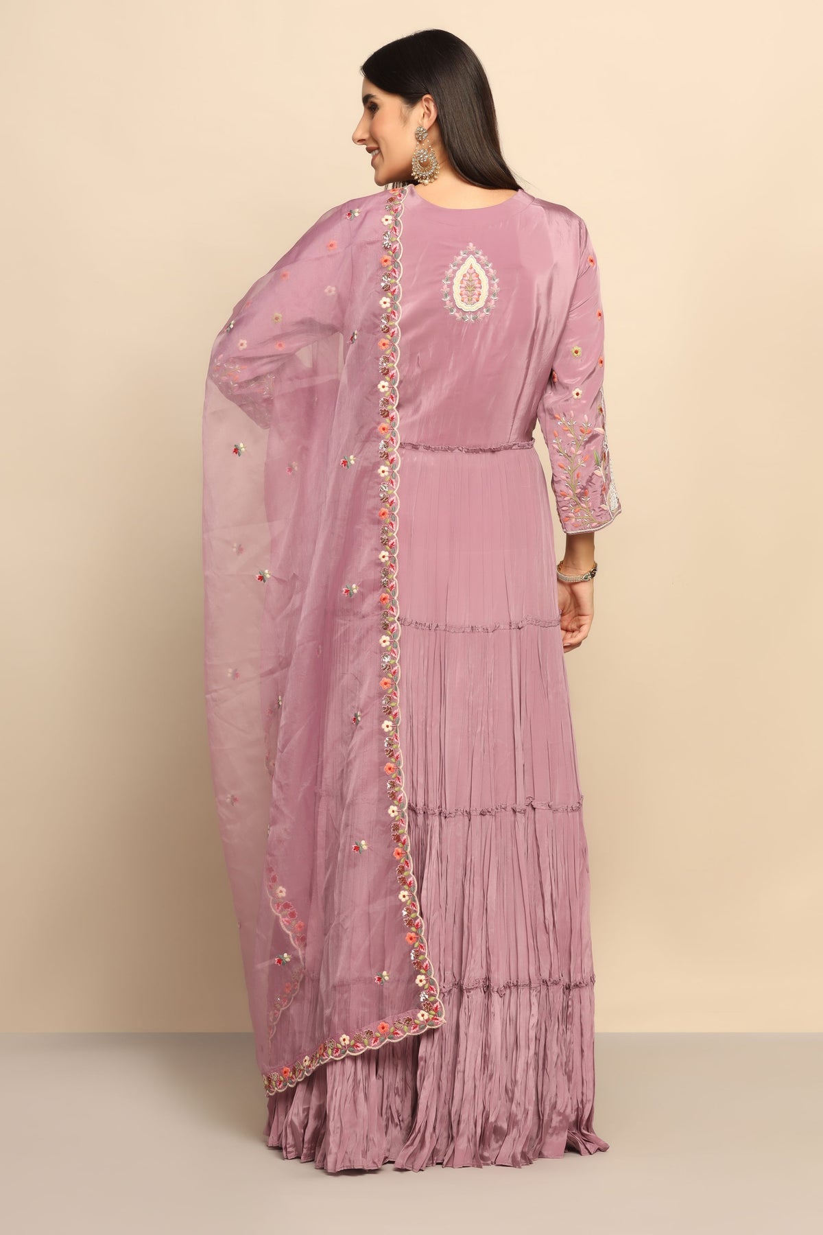Elegant Mauve Pink Dress with Thread Work and Beads - Embrace Feminine Charm