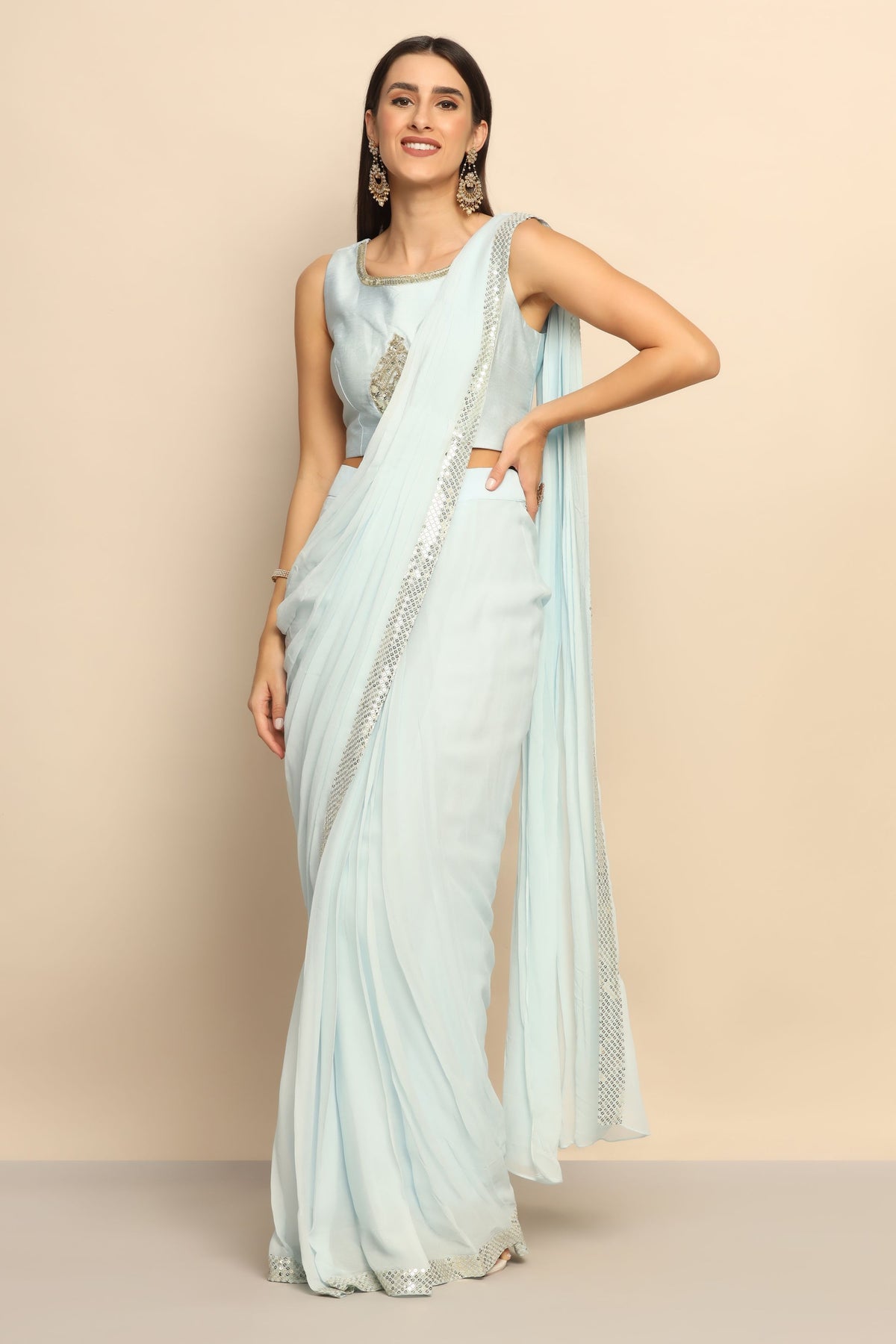 Captivating Sky Blue Dress with Sparkling Sequins - Embrace Glamour and Elegance