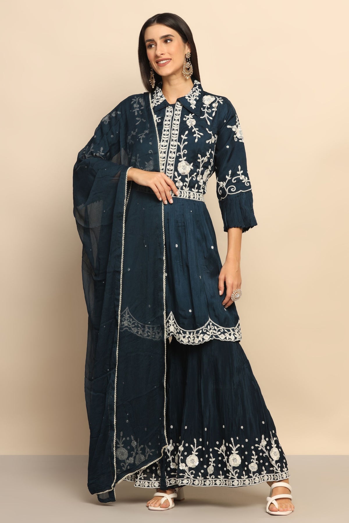 Enchanting Navy Blue Sequin Thread Work Dress - Perfect for Special Occasions