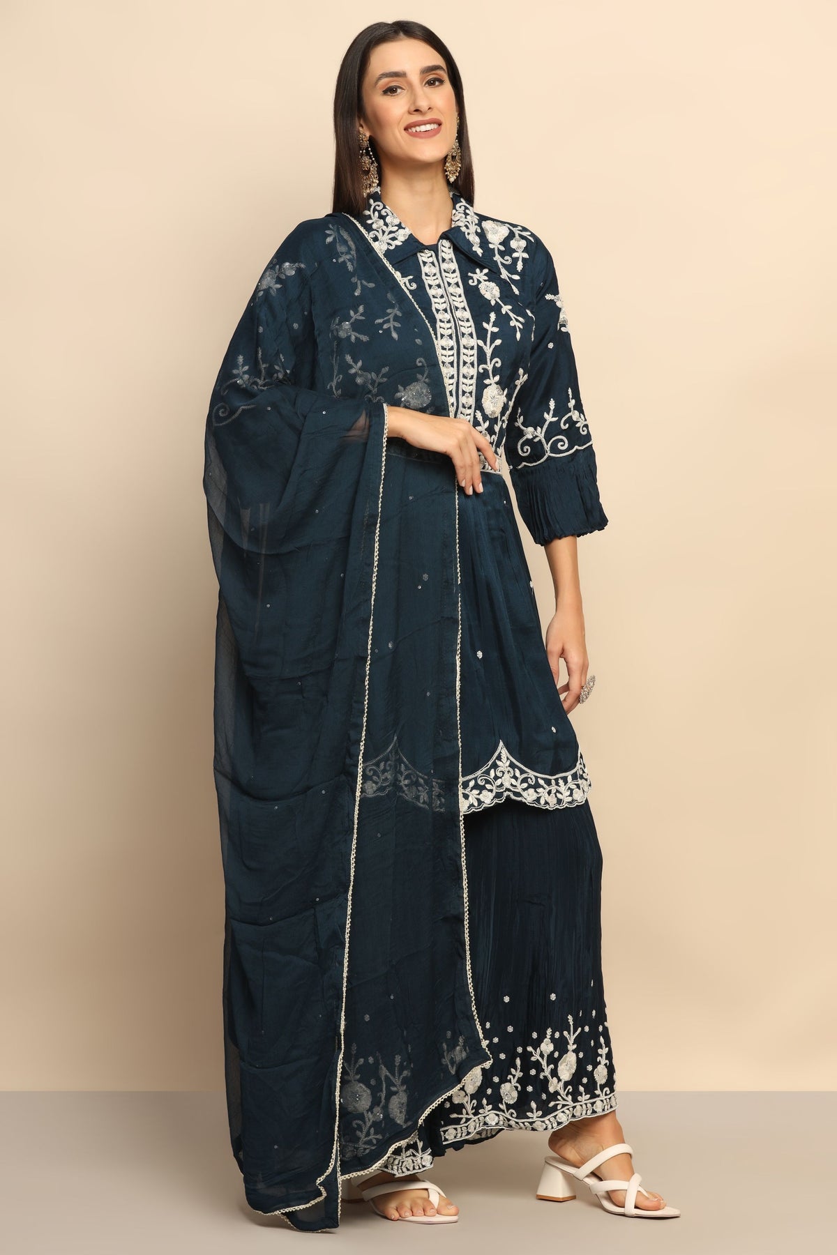 Enchanting Navy Blue Sequin Thread Work Dress - Perfect for Special Occasions