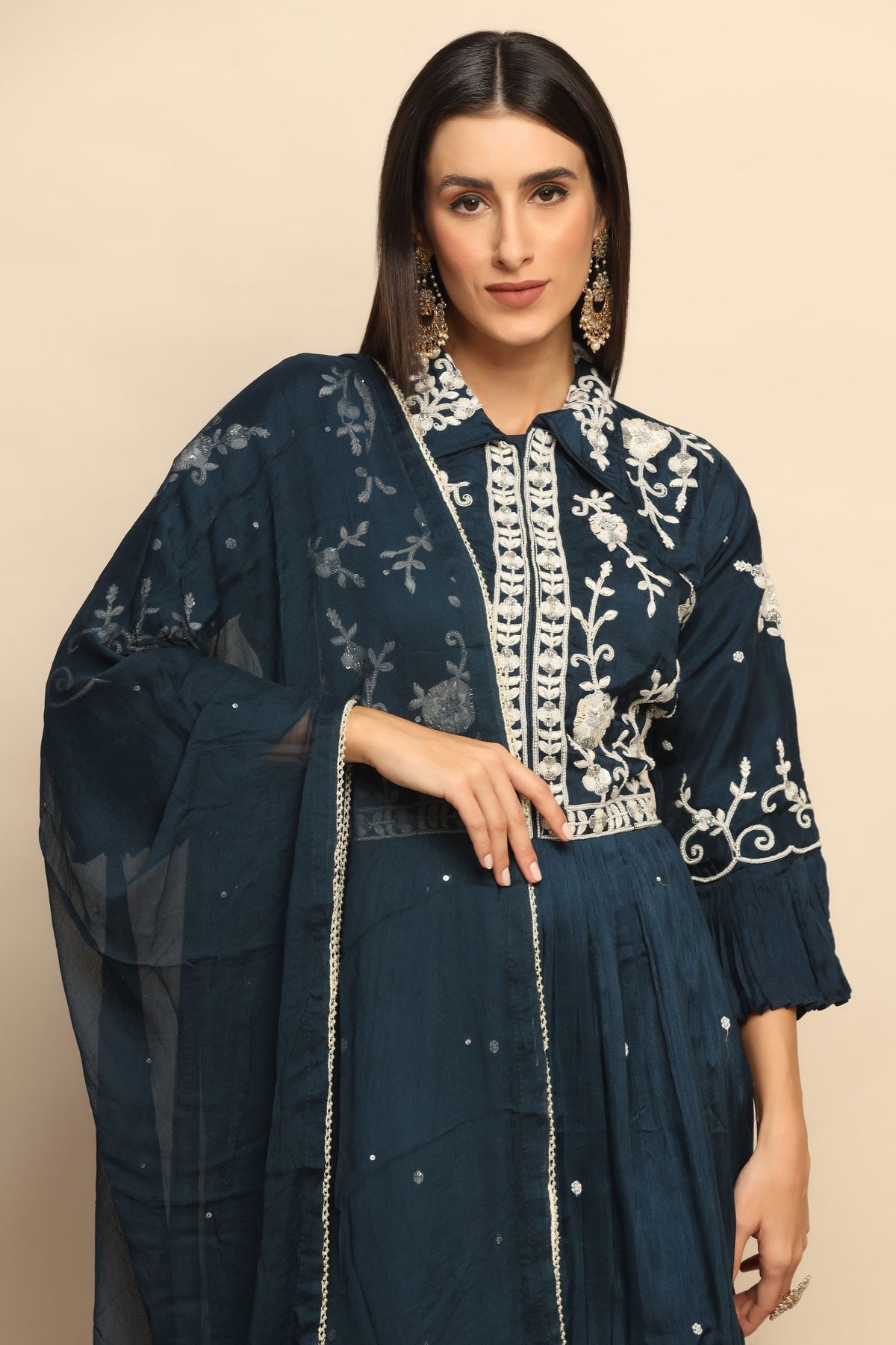 Enchanting Navy Blue Sequin Thread Work Dress - Perfect for Special Occasions